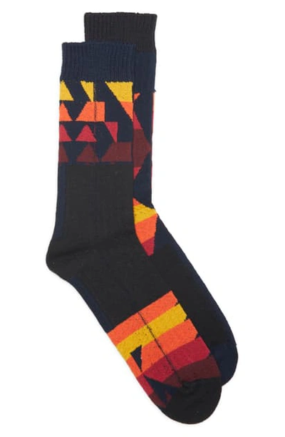 Shop Sacai Pattern Mismatched Socks In Black X Navy