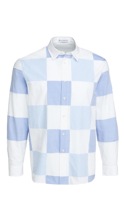 Shop Jw Anderson Checkerboard Applique Shirt In Light Blue