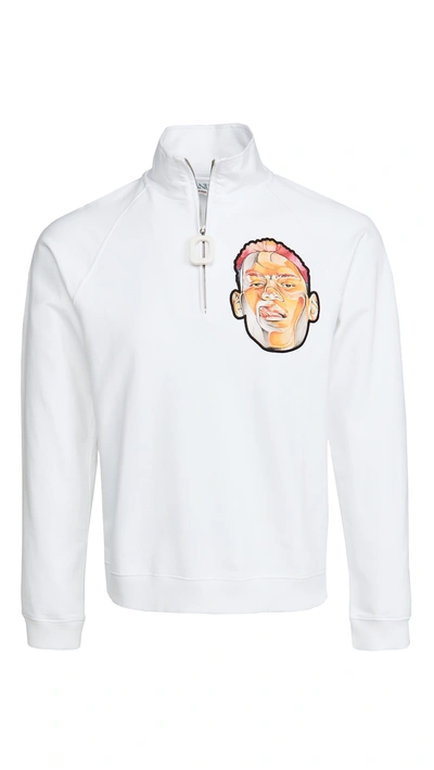 Shop Jw Anderson Embroidered Face Half Zip Sweater In White