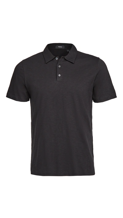 Theory Double Layered Johnny Collar Polo Shirt In Black
