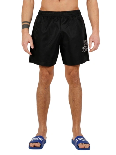 Shop Palm Angels Hue Gothic Logo Shorts In Black