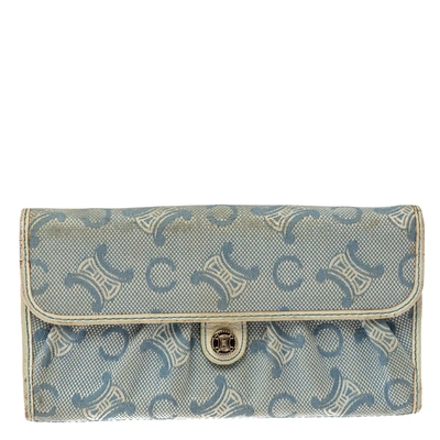 Pre-owned Celine Blue Macadam Denim And Leather Trim Continental Wallet