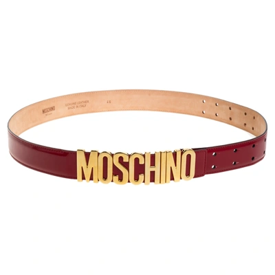 Pre-owned Moschino Red Patent Leather Classic Logo Belt 95cm