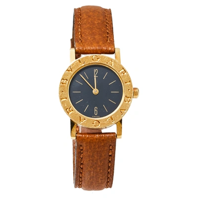 Pre-owned Bvlgari Black 18k Yellow Gold & Leather Bb 26 Gl Women's Wristwatch 26mm