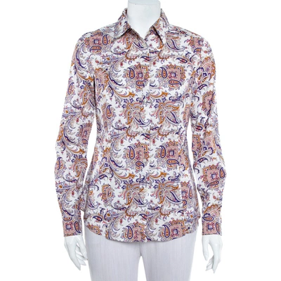 Pre-owned Etro White Paisley Printed Cotton Button Front Shirt M
