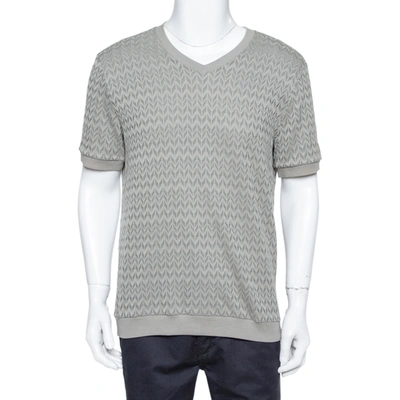 Pre-owned Giorgio Armani Grey Chevron Knit Short Sleeve Sweater 2xl