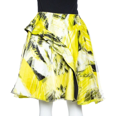 Pre-owned Kenzo Yellow Printed Organza Overlay Circular Skirt M