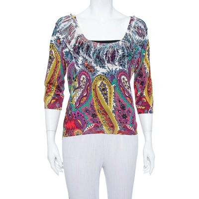 Pre-owned Etro Multicolor Paisley Printed Silk Knit Top L