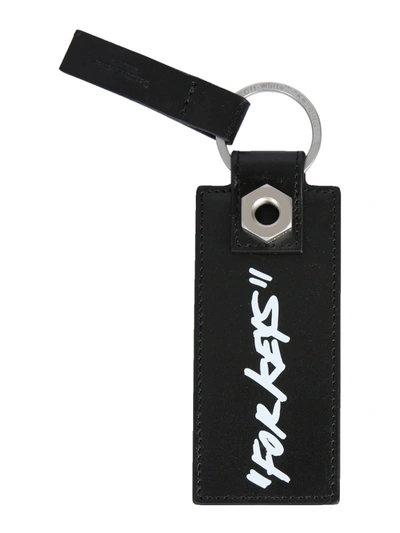 Shop Off-white Leather Key Ring Unisex In Black