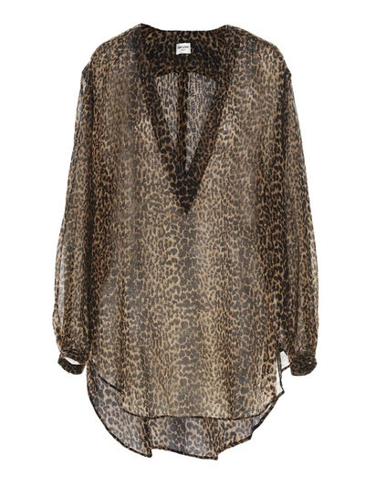 Shop Saint Laurent Transparent Caftan In Animalier In Animal Print