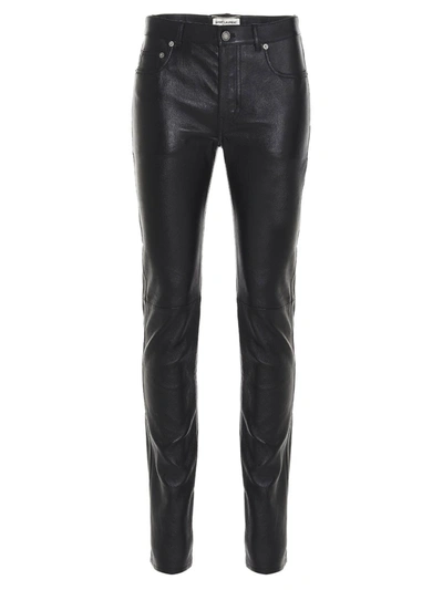 Shop Saint Laurent Skinny Trousers In Black Leather