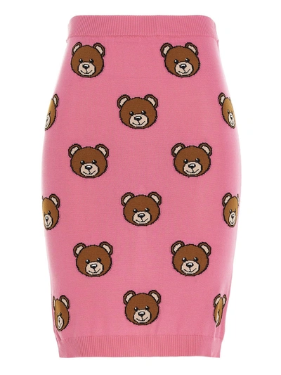 Shop Moschino All-over Teddy Bear Skirt In Fuchsia
