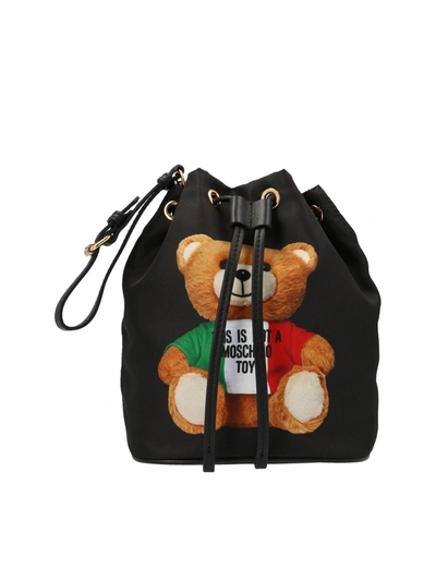 Shop Moschino Italian Teddy Bear Bucket Bag In Black