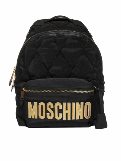 Shop Moschino Logo Diamond-quilted Nylon Large Backpack In Fantasia Nero