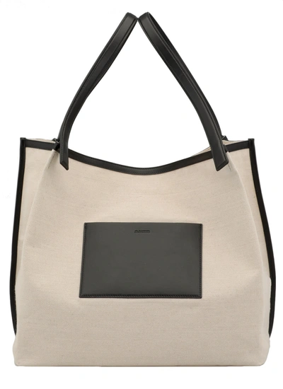 Shop Jil Sander Canvas And Leather Shopping Bag In Off White