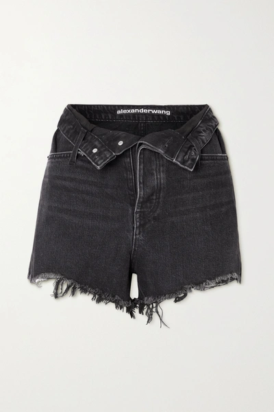 Shop Alexander Wang Bite Distressed Denim Shorts In Charcoal