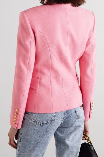 Shop Balmain Double-breasted Cotton-piqué Blazer In Pink