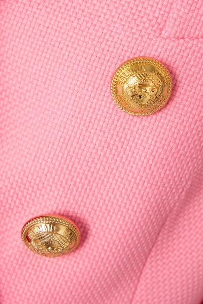 Shop Balmain Double-breasted Cotton-piqué Blazer In Pink