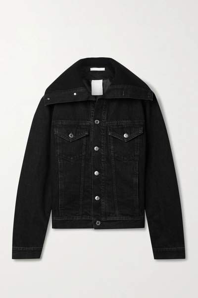 Shop Helmut Lang Ribbed Knit-trimmed Denim Jacket In Black