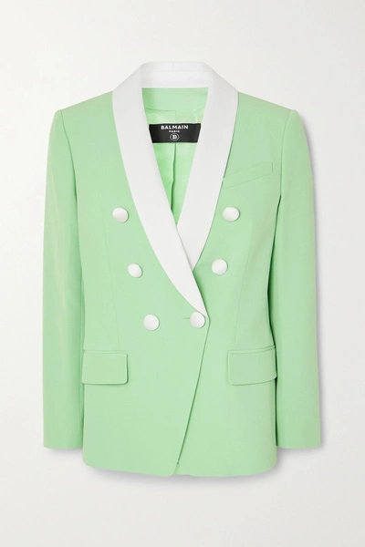 Shop Balmain Double-breasted Two-tone Crepe Blazer In Mint