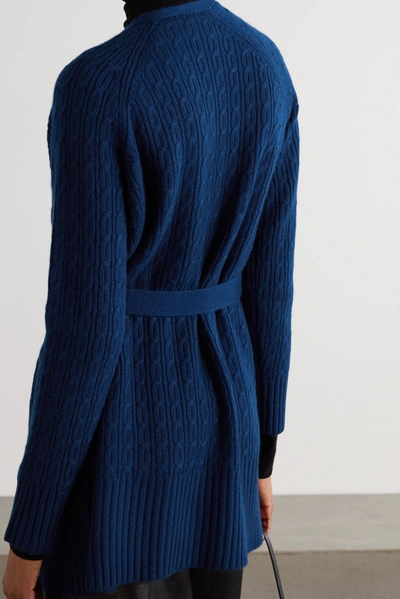 Shop Theory Malinka Belted Cable-knit Cashmere Cardigan In Navy