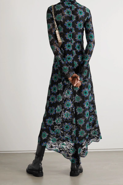 Shop Paco Rabanne Floral-print Lace Turtleneck Maxi Dress In Black