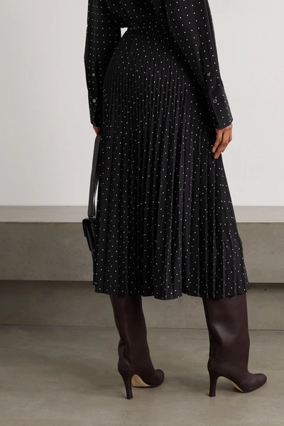 Shop Joseph Pleated Polka-dot Silk Crepe De Chine Midi Skirt In Black
