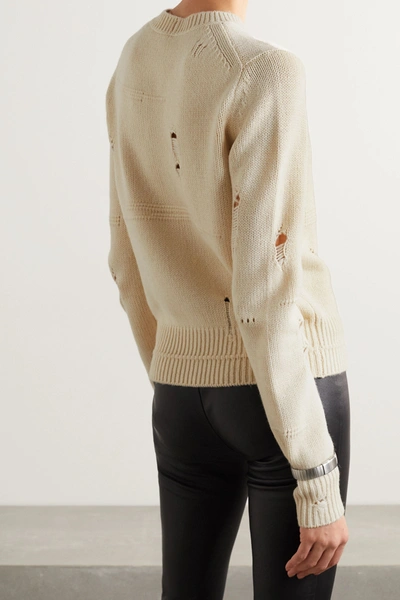 Shop Helmut Lang Distressed Wool, Yak And Cashmere-blend Sweater In Ecru