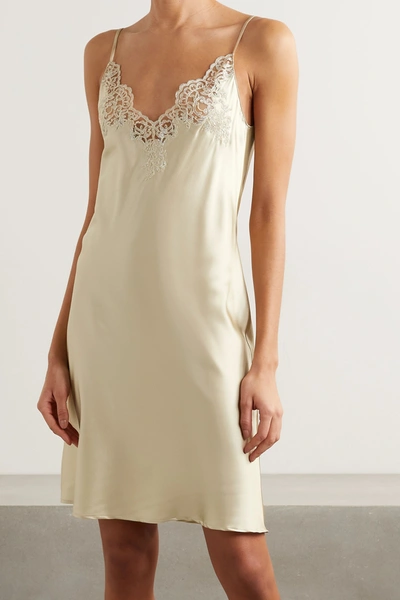 Shop I.d. Sarrieri In The Mood For Love Metallic Lace-trimmed Silk-blend Satin Chemise In Gold
