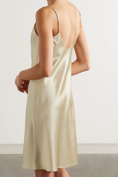 Shop Id Sarrieri In The Mood For Love Metallic Lace-trimmed Silk-blend Satin Chemise In Gold