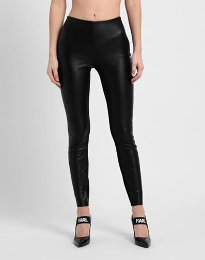 Shop Karl Lagerfeld Metallic Faux Stretch Leggings Woman Leggings Black Size 8 Polyurethane