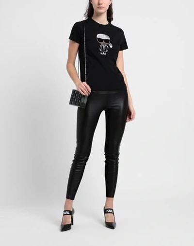 Shop Karl Lagerfeld Metallic Faux Stretch Leggings Woman Leggings Black Size 8 Polyurethane