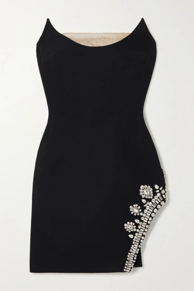 Shop David Koma Strapless Sequined Tulle-trimmed Crystal-embellished Cady Mini Dress In Black