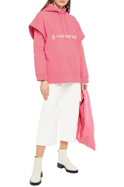 Shop Mm6 Maison Margiela Printed French Cotton-terry Hoodie In Pink