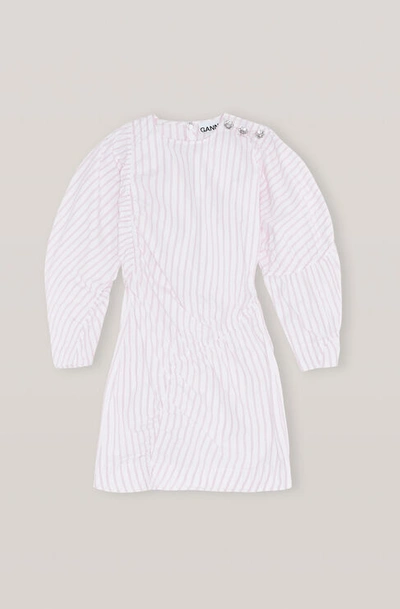 Shop Ganni Stripe Cotton Mini Dress In Cherry Blossom