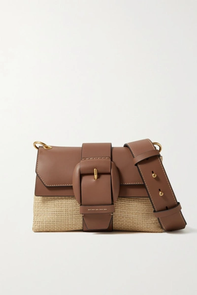 Oroton Frida Mini Leather trimmed Raffia Shoulder Bag In Tan ModeSens