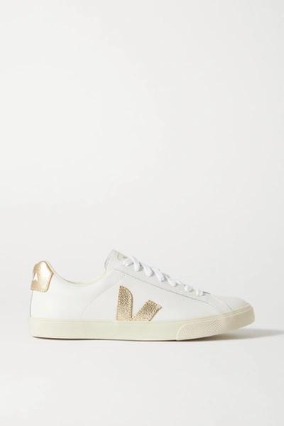 Shop Veja + Net Sustain Esplar Metallic-trimmed Leather Sneakers In White