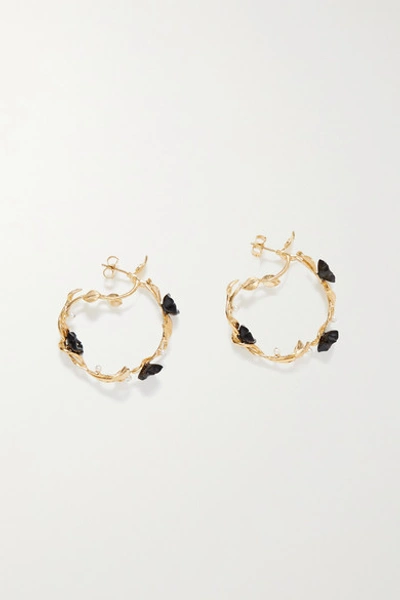 Shop Of Rare Origin Mini Flower Whirl Gold Vermeil, Onyx And Pearl Earrings