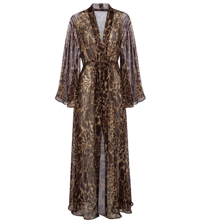 Shop Alexandra Miro Betty Leopard-print Silk Kaftan In Brown