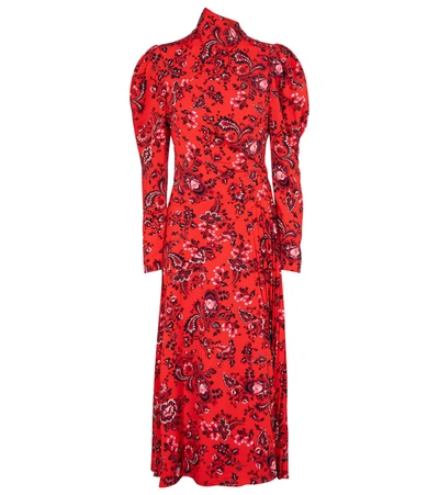 Shop Erdem Irwin Floral Crêpe Midi Dress In Red