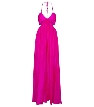 Shop Alexandre Vauthier Halterneck Silk Jumpsuit In Pink