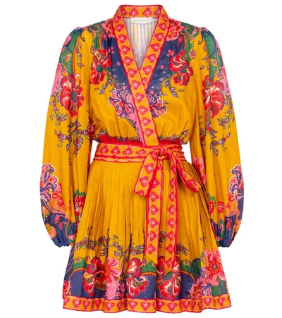 Shop Zimmermann The Lovestruck Paisley Linen Wrap Dress In Yellow