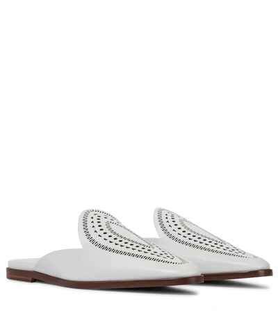 Shop Alaïa Leather Slippers In White