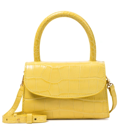 Shop By Far Mini Croc-effect Leather Tote In Yellow
