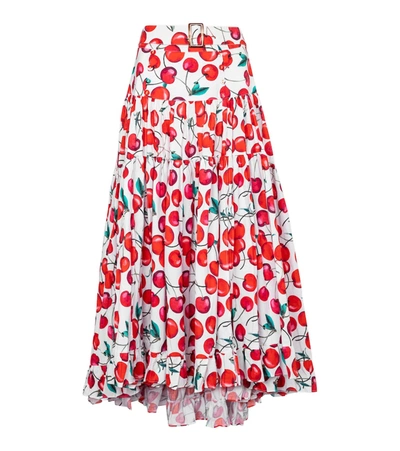 Shop Alexandra Miro Penelope Printed High-rise Cotton Maxi Skirt In Red