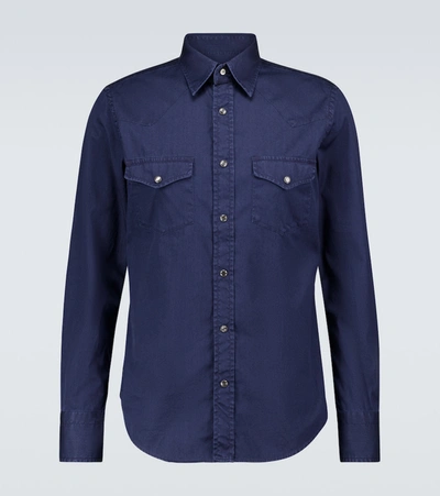 Shop Tom Ford Western Denim Shirt In Blue