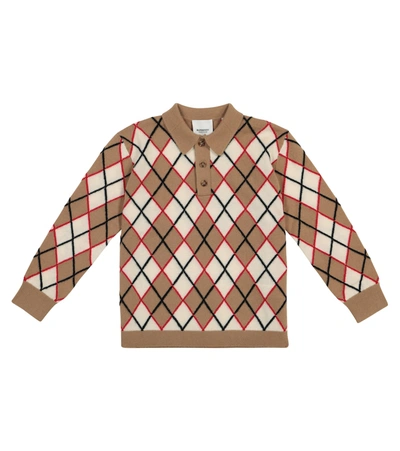 Shop Burberry Argyle Wool And Cashmere Sweater In Brown