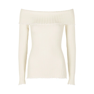 Shop Simon Miller Bauer White Off-the-shoulder Jersey Top In Off White