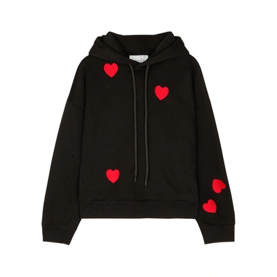 Shop Natasha Zinko Heart-embroidered Cotton-blend Sweatshirt In Black