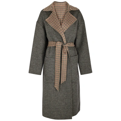 Shop Nanushka Alamo Houndstooth Reversible Wool-blend Coat In Grey